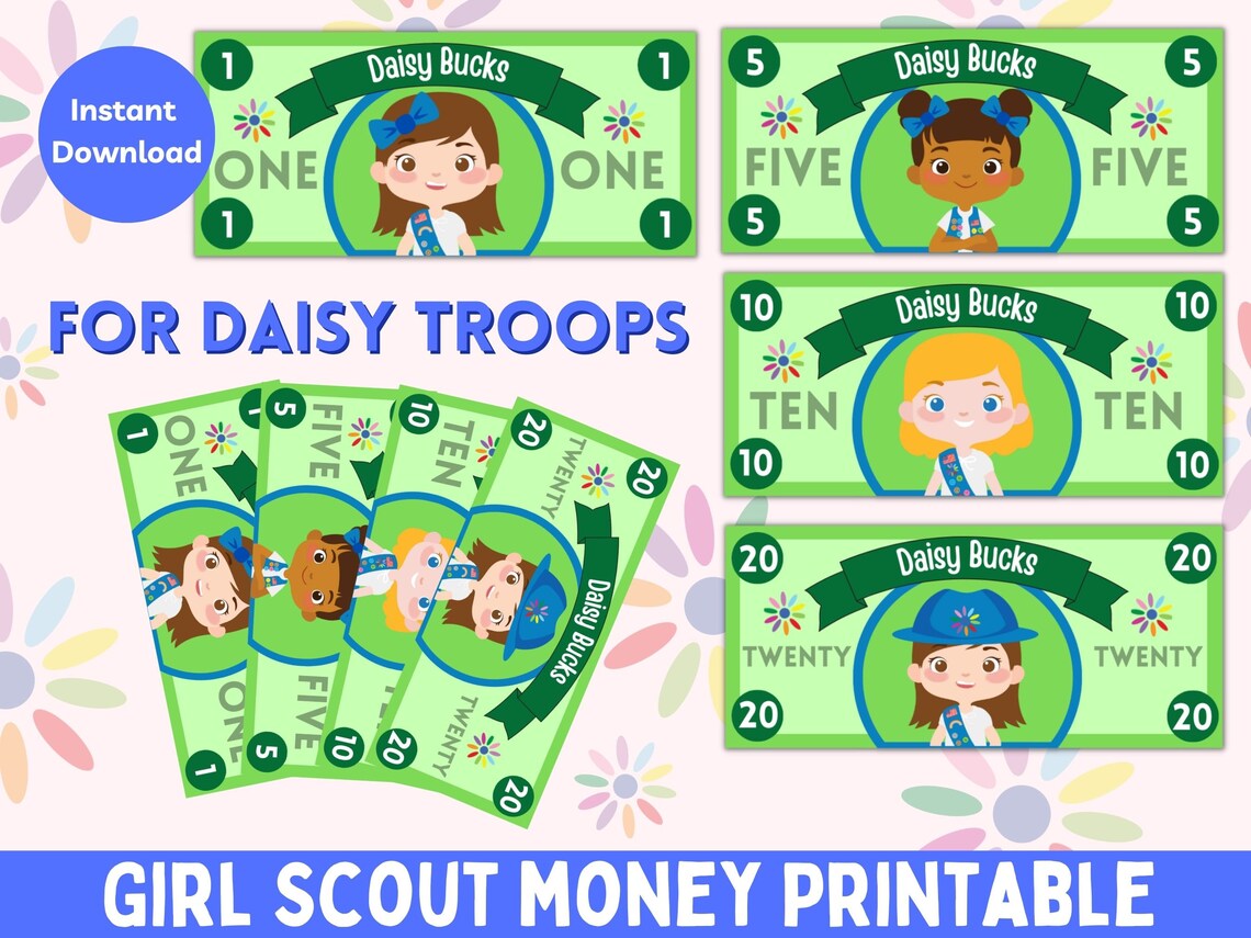 Girl Scout Money Printable Daisy Girl Scout Troop Girl - Etsy