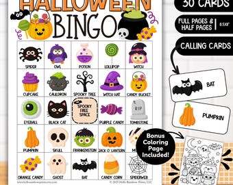 Halloween Bingo Game for Kids, 30 Printable Bingo Cards, Class Party Activity, Fall Festival Game, School Halloween Party, Digital Download