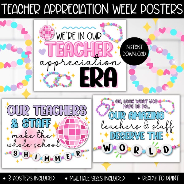 Teacher and Staff Appreciation Week Theme Poster Printable, PTA PTO School Event Decor, In my Era Taylor Inspired Themes Posters
