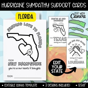 Carte à colorier modifiable pour les enfants, ouragan Milton en Floride, impression de sympathie, carte forte en Floride, Tampa Orlando