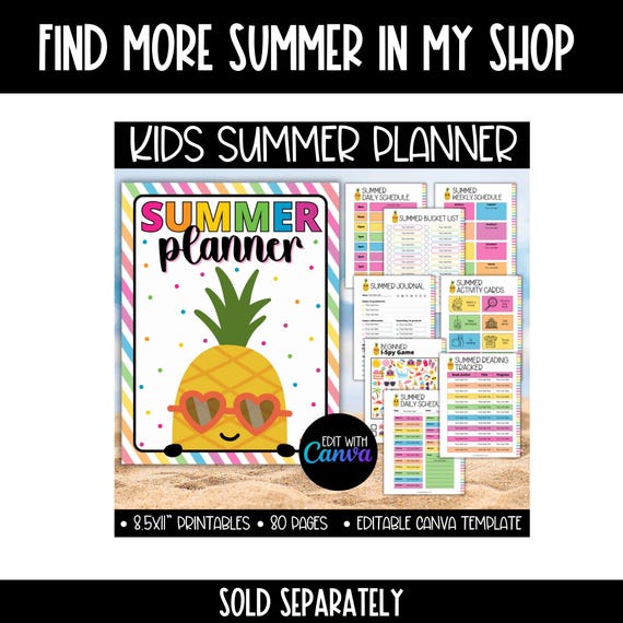 Editable Summer Planner For Kids Template, Kid Summer Reading Behavior Chart Logs Tracker, Screen Time Rules, Summer Chore Chart Bucket List