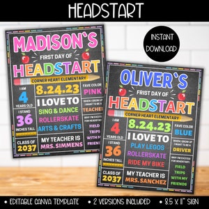 First Day of Headstart Sign Printable, First Day of Headstart School Sign Template, 1st Day of Headstart Chalkboard Instant Download