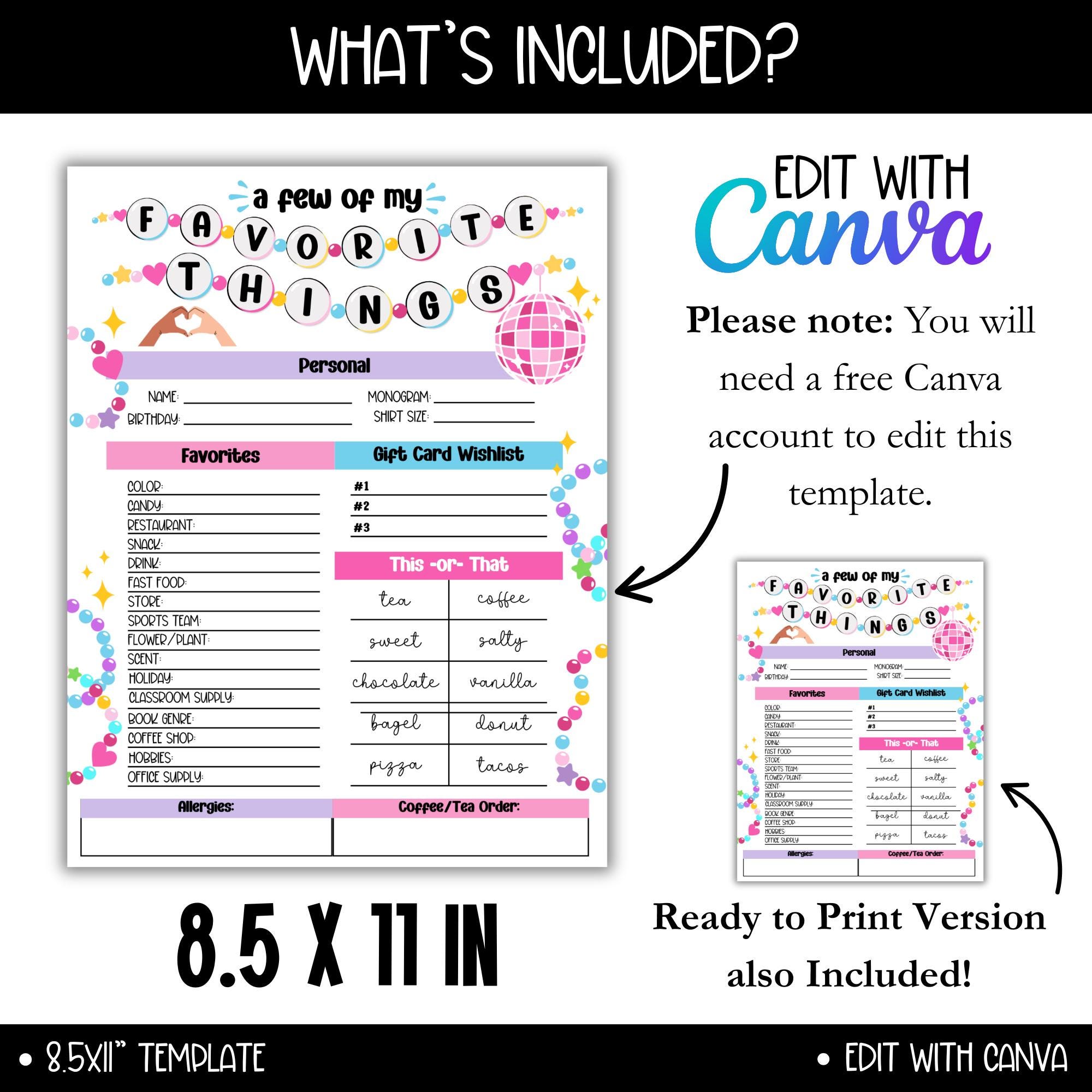 Editable Teacher Appreciation Favorite Things Form, Get to Know Teacher ...