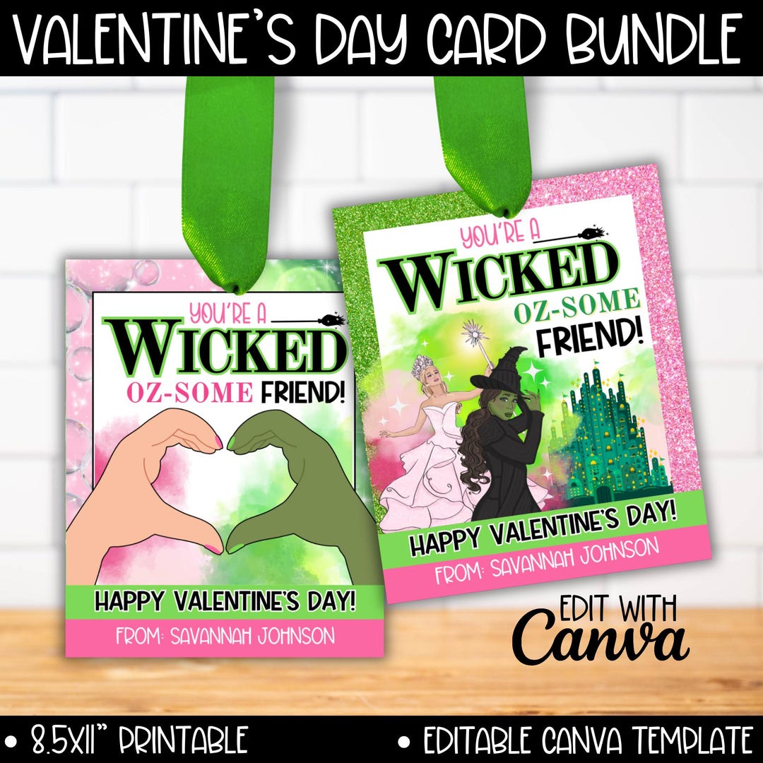 Wicked Valentine's Day Cards Template, Wizard of Oz Valentine Card Tags ...