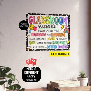 Bright Classroom Golden Rule Poster, Elementary Class Rules Sign ...