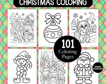 Christmas Coloring Pages for Kids, Festive Preschool Coloring Book Activity, Holiday Color Printables, Digital Adult Easy to Color Pages PDF