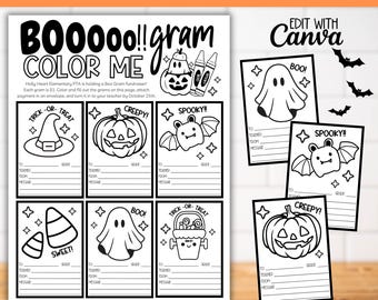 Sjabloon Halloween Boo Gram Fundraiser Flyer, zwart-wit afdrukken, PTA PTO School Fundraisers, Spooky Gram Flyer afdrukbaar, Candy Gram