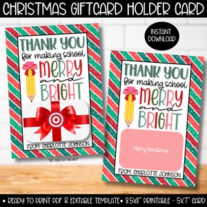 Portatarjetas de regalo imprimible para maestros con café navideño, obsequios de agradecimiento para el personal docente, tarjetas de agradecimiento para maestros, etiqueta de regalo para maestros para las fiestas