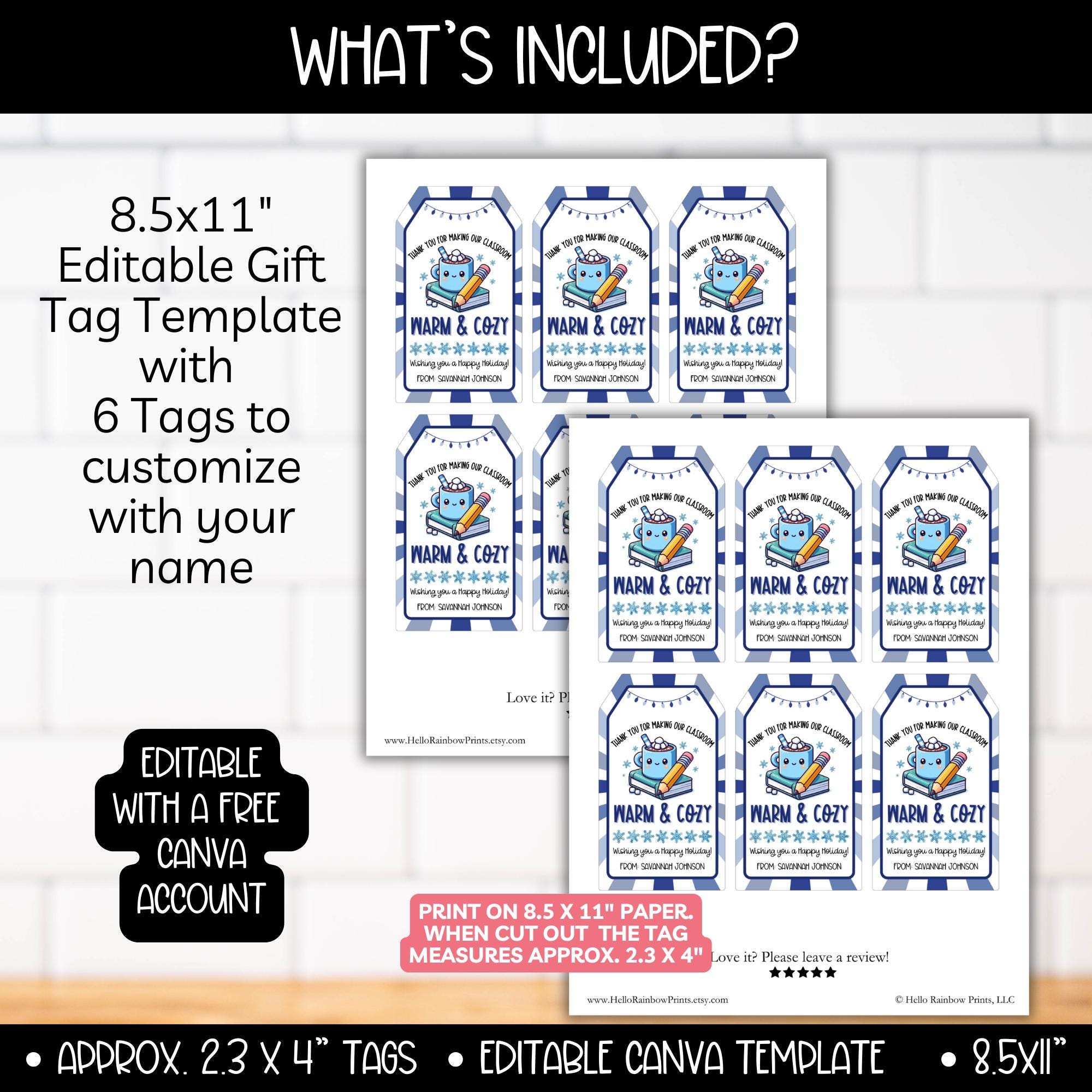 Teacher Christmas Hot Cocoa Gift Tag Card, Holiday Hot Chocolate ...