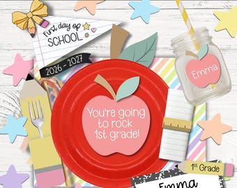 Pastel Back to School Breakfast Printable Decor, Editable First Day of Preschool Ideas for Girls, 1st Day School, Kindergarten Crayon Banner