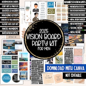 2025 Vision Board for Men Printable, Manifest New Year Goal Setting Vision Board Supplies Planner Template, Affirmations Board Clipart Image