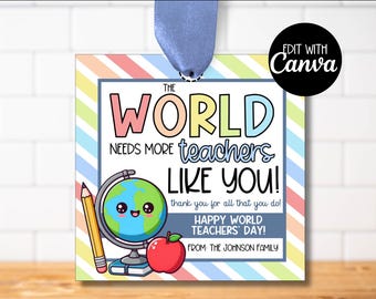 World Teachers Day Gift Tags Template, PTA PTO Gifts, World Teachers' Day Thank You Tag, World Teacher's Day Appreciation Printable Gifts
