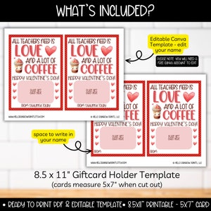 Valentine's Day Teacher Coffee Gift Card Holder Pink Red Card Tag ...