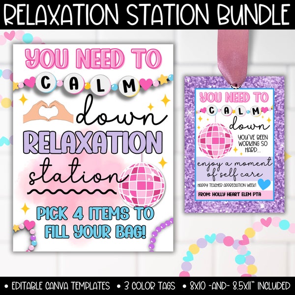 Teacher and Staff Appreciation Week Relaxation Spa Station Sign Gift Tags, You Need to Calm Down PTA PTO, Eras Taylor Swift Theme Poster