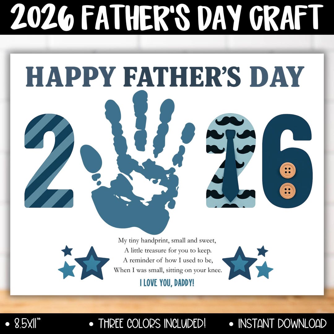 2026 Father's Day Handprint Art Craft Printable, Fathers Day Gift