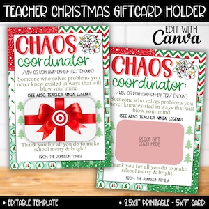 Weihnachtslehrer Chaos Koordinator Geschenkkartenhalter, Vorschullehrer Weihnachtsgeschenke, Kindergarten 1.Klasse Lehrer Team Geschenkideen