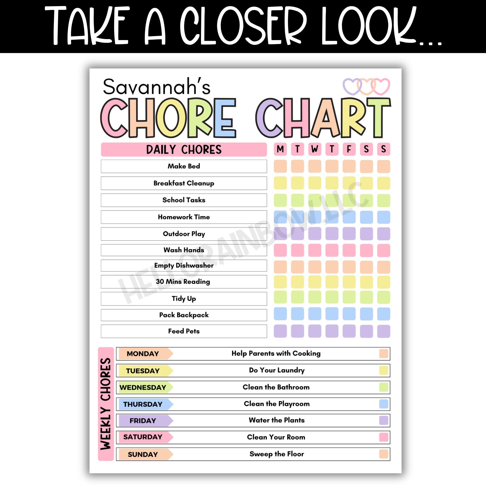 Editable Weekly Kids Chore Chart Printable, Kid to Do List, Daily ...