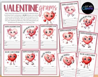 Valentine's Day Candy Gram Pink Red Heart Lollipop Editable Fundraiser Flyer Forms Tag Template PTA PTO Fundraising Class Card Treat Bag