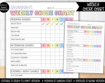 Kids Chore Chart List for Girls | Family Cleaning Schedule Planner | Behavior Consequence Chart | Daily Weekly Chores Checklist Allowance