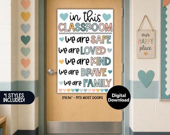 Classroom Calm Colors Poster Printable, Kindergarten Class Family Door Sign, Preschool Teacher Classroom Door Bulletin Board Posters Kit