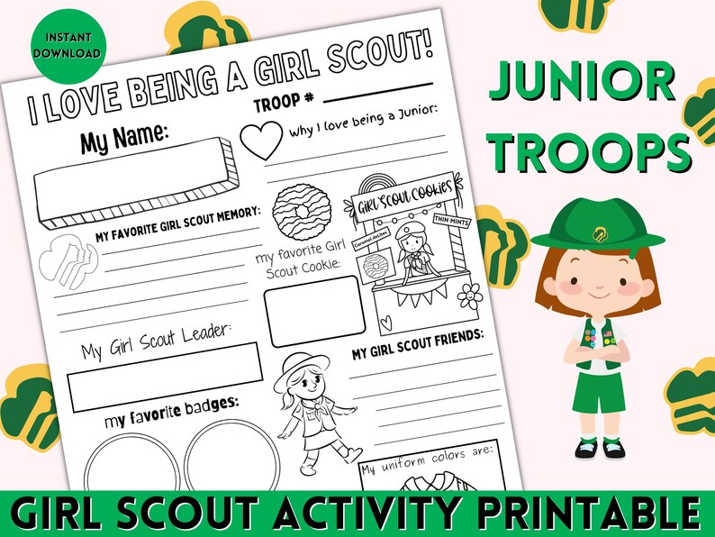 Girl Scouts Coloring Page Girl Scout JUNIORS Troop Junior - Etsy UK
