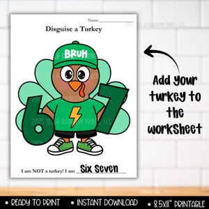 67 Bruh Six Seven Turkey Disguise Costume Craft Kit, Boys Thanksgiving ...