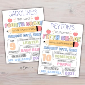 Editable First Day of School Info Sign Template, Custom Back to School Sign for Girls, Pastel Rainbow Chalkboard Photo Prop Sign Printable image 6