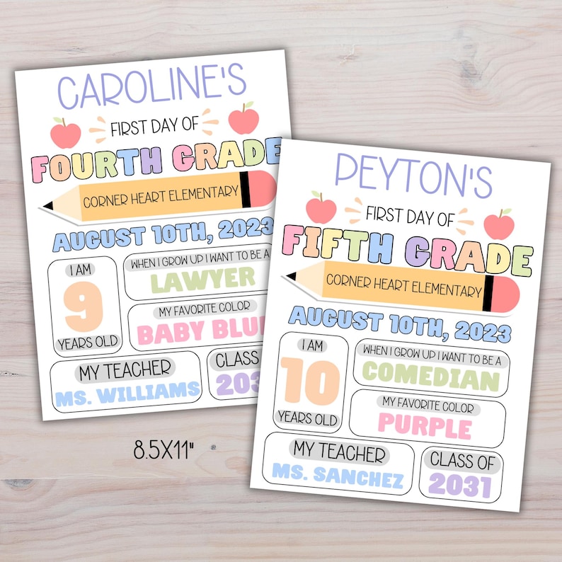 Editable First Day of School Info Sign Template, Custom Back to School Sign for Girls, Pastel Rainbow Chalkboard Photo Prop Sign Printable image 6