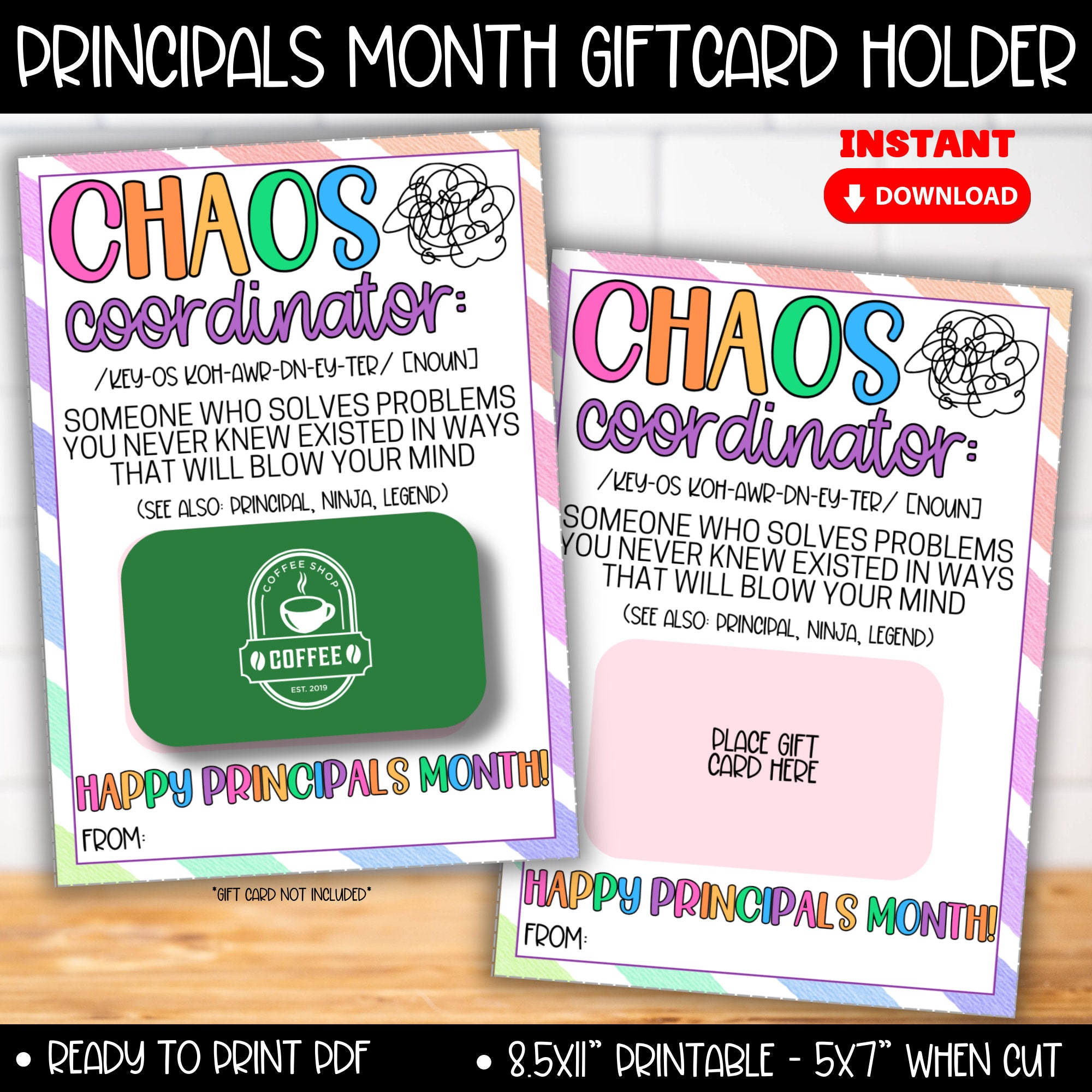 Principals Month Chaos Coordinator Gift Card Holder, Principal Month Gift Basket Tag, Principal Gifts for Her Her, Principal Appreciation