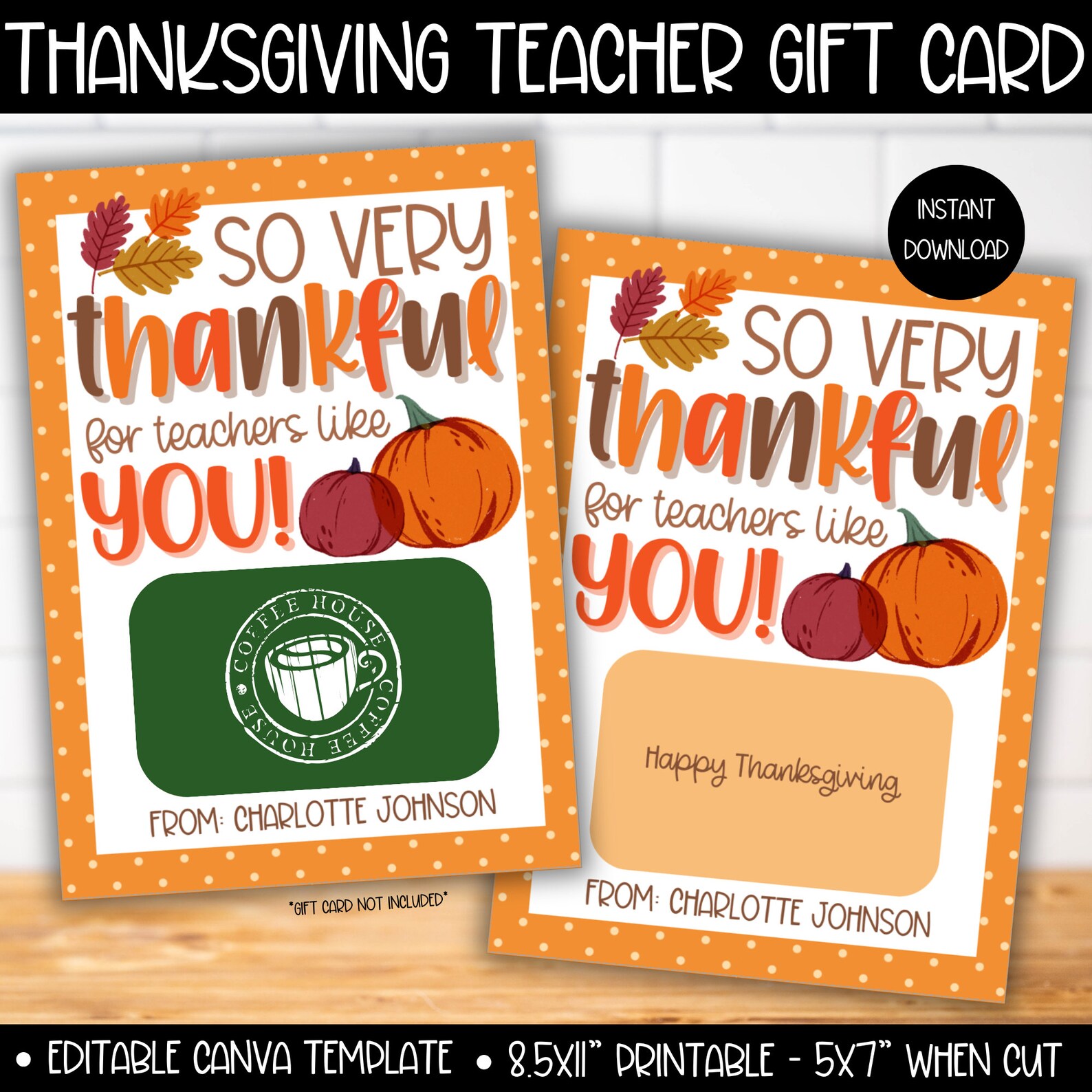 Thanksgiving Thankful for Teacher Personalized Gift Card Holder, Fall ...