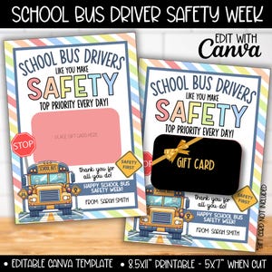 Schoolbuschauffeur Safety Week gepersonaliseerde cadeaukaarthouder, cadeaukaartjes buschauffeur Appreciation Day, bewerkbare sjabloon Cadeaus buschauffeurs