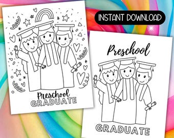 Preschool Graduation Coloring Page Activity Printable Craft, Prek TK VPK Graduate Keepsake, Preschool Grad Last Day End of Year Activities