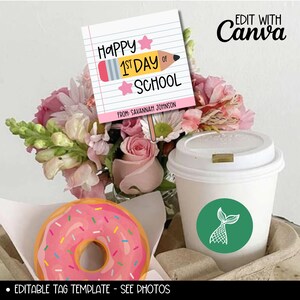 Happy 1st Day of School Gift Tag Editable Template, Teacher Pencil Gift, First Day School Favor Card Tags, PTO PTA Student Class Goody Bag