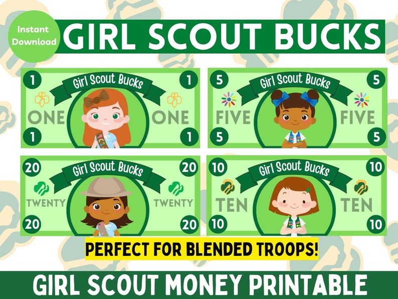 Girl Scout Money Printable Blended Girl Scout Troop Girl - Etsy
