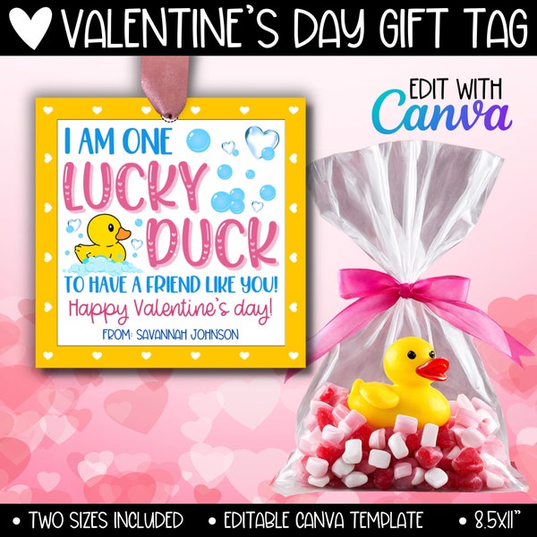 Valentine's Day Lucky Rubber Duck Non Candy Valentines Treat Goodie Bag Tag Yellow Blue Boys Girls Kids School Class Gift Valentine Cards