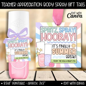 Étiquette-cadeau Purfume en vaporisateur corporel, parfum d'appréciation du personnel enseignant, Cadeaux du dernier jour parfumés Spritz, Cadeau de fin d'année facile de la part d'un étudiant PTA