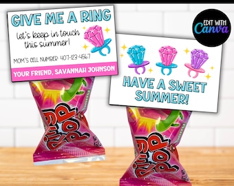 Lolli Pop Playdate Calling Card Template Girl, Summer Play Date Treat Contact Tag, End School Year Class Gift Goody Bag, Keep in Touch Card