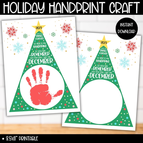 2023 Christmas Holiday Tree Poem Handprint Toddler Baby Printable Craft, Homeschool Daycare Craft, Preschool Pre-K Kindergarten Activity