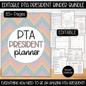 EDITABLE PTA President Planner, PTA Binder Template Bundle, pta Membership Form Flyer, pta calendar, pta volunteer forms, pta leader binder