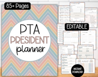 EDITABLE PTA President Planner, PTA Binder Template Bundle, pta Membership Form Flyer, pta calendar, pta volunteer forms, pta leader binder