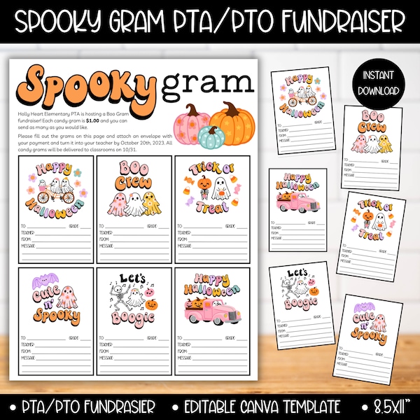PTA PTO Boo Gram Flyer Template, School Fundraiser Ideas, Boo Gram Halloween Editable Flyer, Lollipop Grams, Boo Bag Fundraiser, Boo Bags