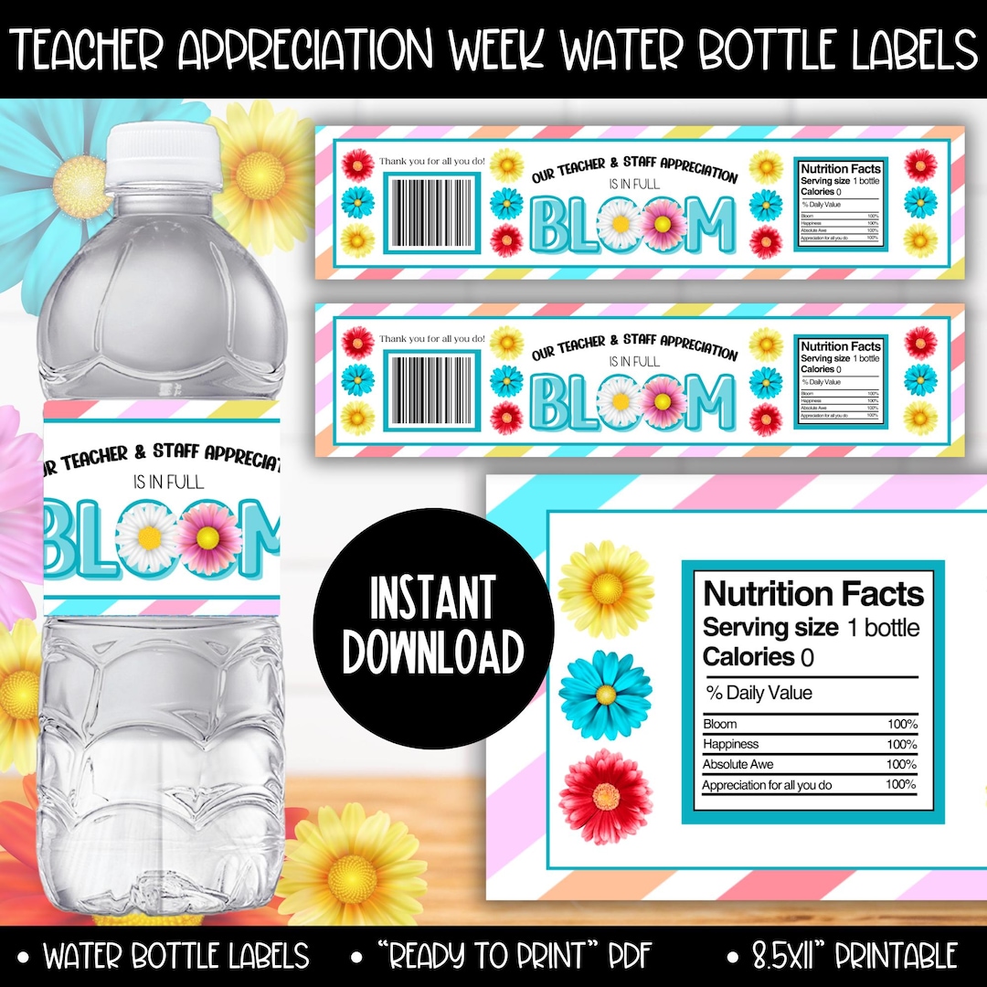 Bloom Flower Teacher Appreciation Week Theme Water Bar Bottle Labels ...