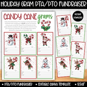 Christmas Candy Cane Gram, PTA PTO Fundraiser Flyer, afdrukbare sjabloon voor vakantieschoolevenement