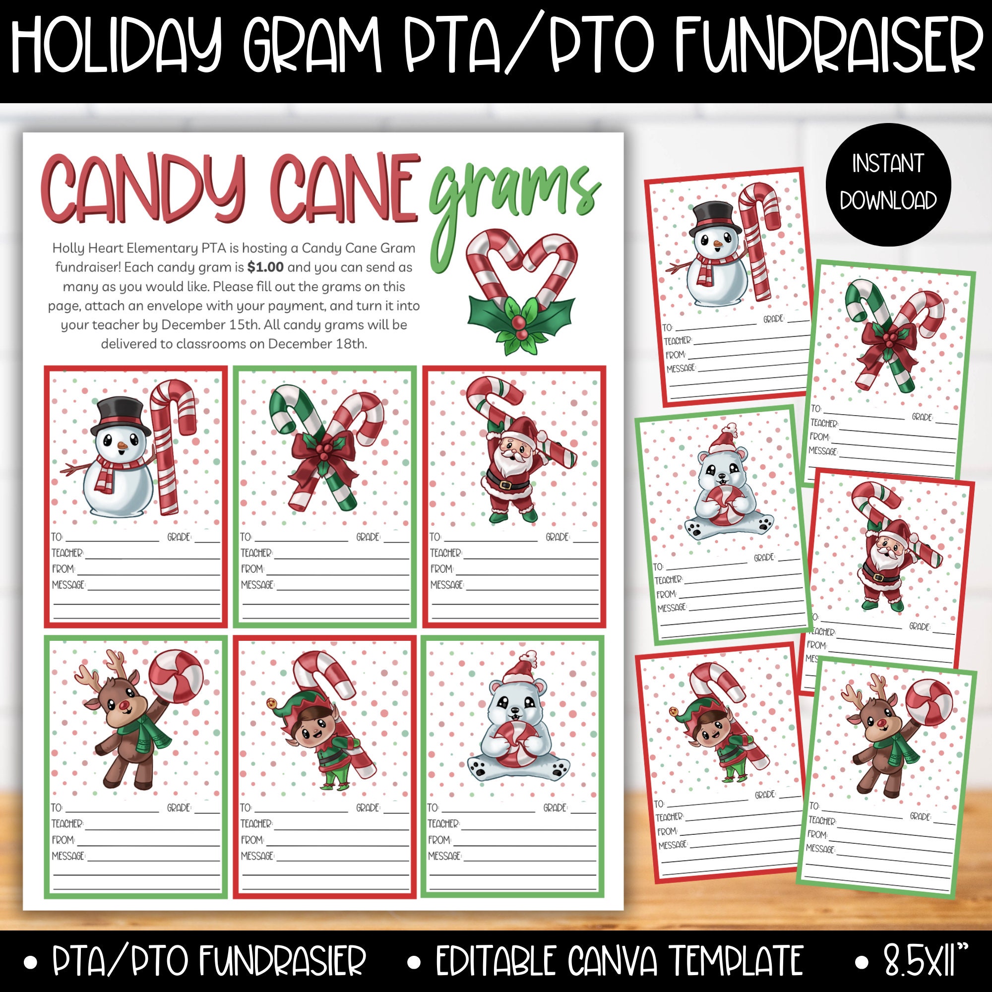 Christmas Candy Cane Grams, PTA PTO Fundraiser Flyer, Printable Template for Holiday School Event - Etsy for Free Printable Christmas Candy Gram Template