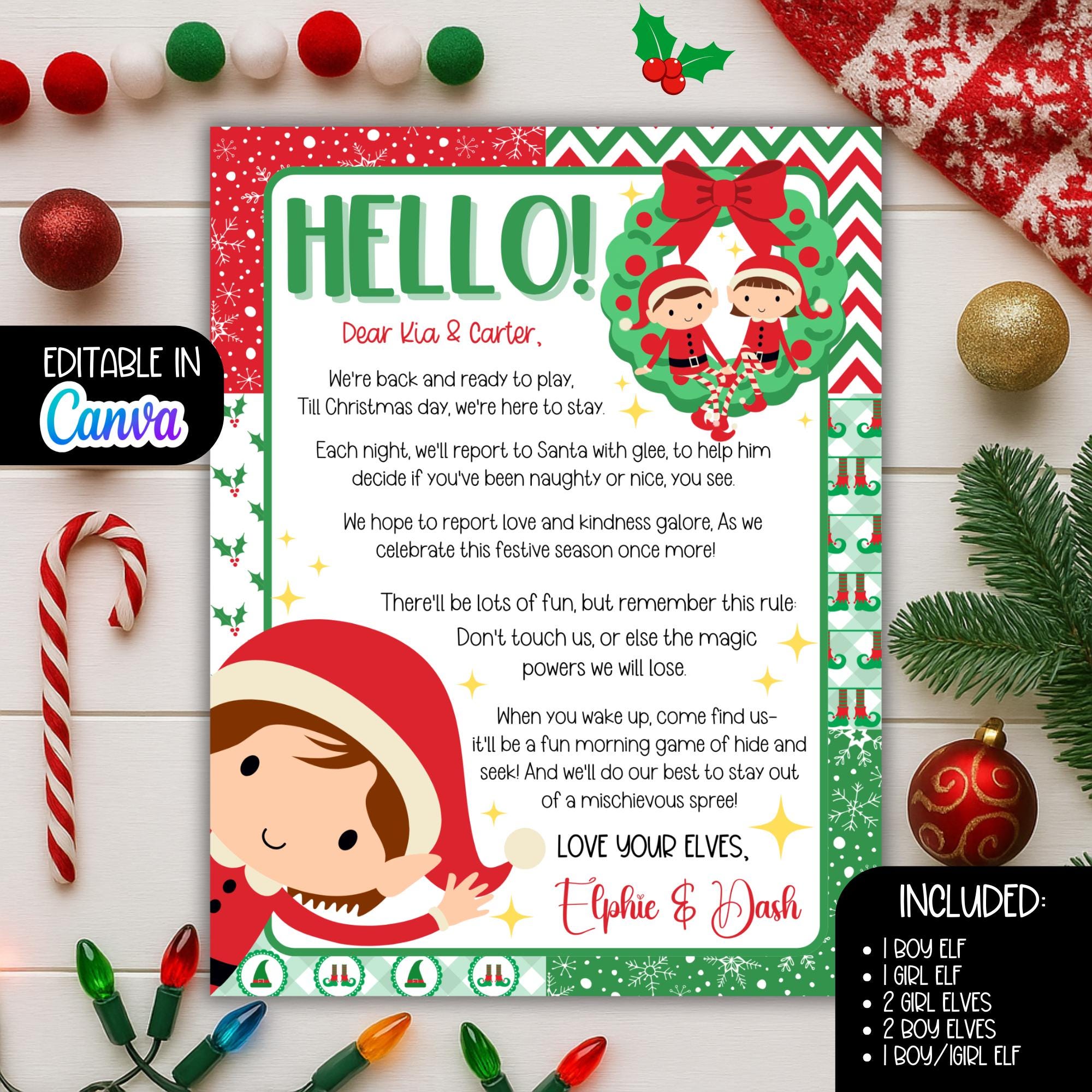 Two Elf Arrival Letter Template, Editable Boy & Girl Elves Note, New ...