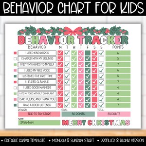 Bearbeitbarer Weihnachts-Verhaltens-Tracker für Kinder, Feiertags-Klassenzimmer-Studenten-Verhaltensdiagramm, Verhaltensdiagramm für Vorschulkindergarten-Kleinkind