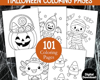 Halloween Easy Coloring Pages, Toddler Kids Coloring Book Activity, Pumpkin Ghost Color Printables, Digital Spooky Easy to Color Pages PDF
