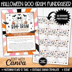 Editable Halloween Boo Gram Fundraiser Bundle, School Boo Grams Order Form Flyer Sign Templates, Boogram Cards Candy Grams Kids Printable