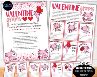 Valentines Day Fundraiser Flyer Forms Tag Template PTA PTO Fundraising, Printable Class Valentine's Day Card, Valentine Candy Lollipop Gram