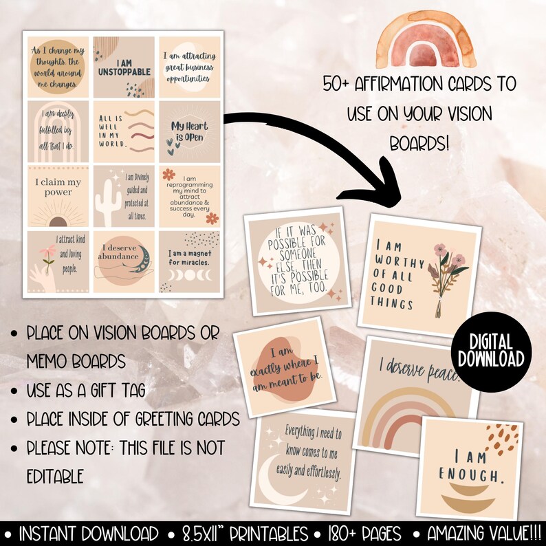 Kit per feste con bacheca visionaria 2026, stampabile per donne, modello per pianificatore di bacheca degli obiettivi di Capodanno, immagini clipart per bacheca delle affermazioni dell'umore immagine 8